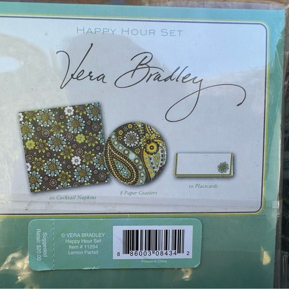 Vera Bradley 2 Happy Hour Sets Lemon Parfait New Napkins Coasters Place-cards - Picture 5 of 6